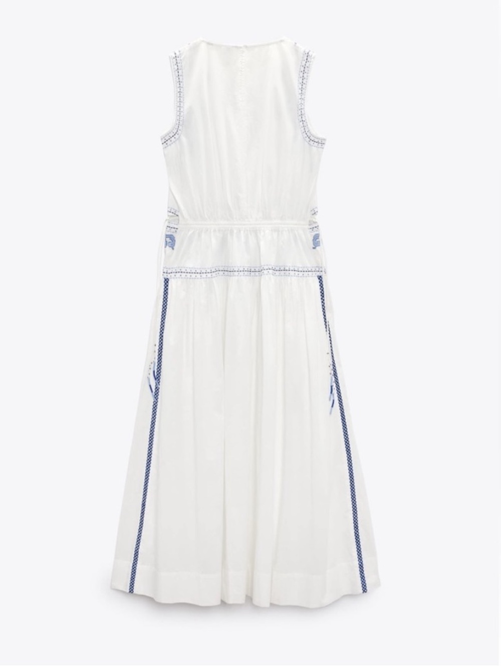 Zara Embroidered Midi Maxi Dress White Blue Cotton Embellished Boho S Small - Picture 5 of 15